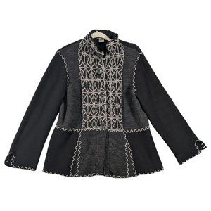 WinterSilks Cardigan Sweater Jacket Large Silk Lined Snap Button Artsy Icelandic